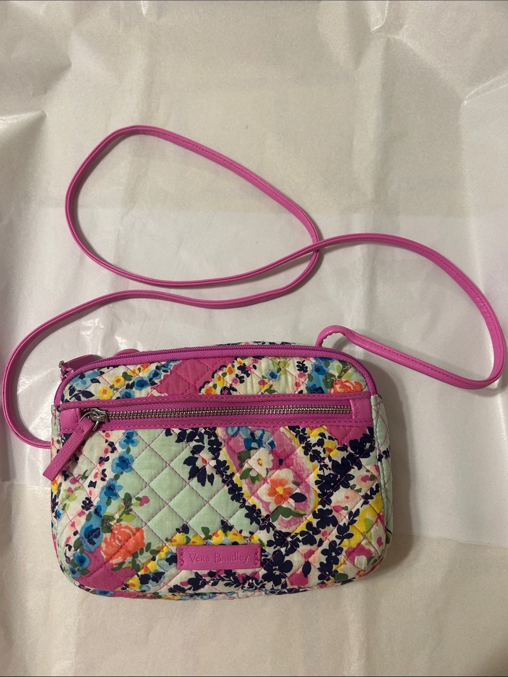 Vera Bradley Multicolor Floral Quilted Crossbody with Pink Trim